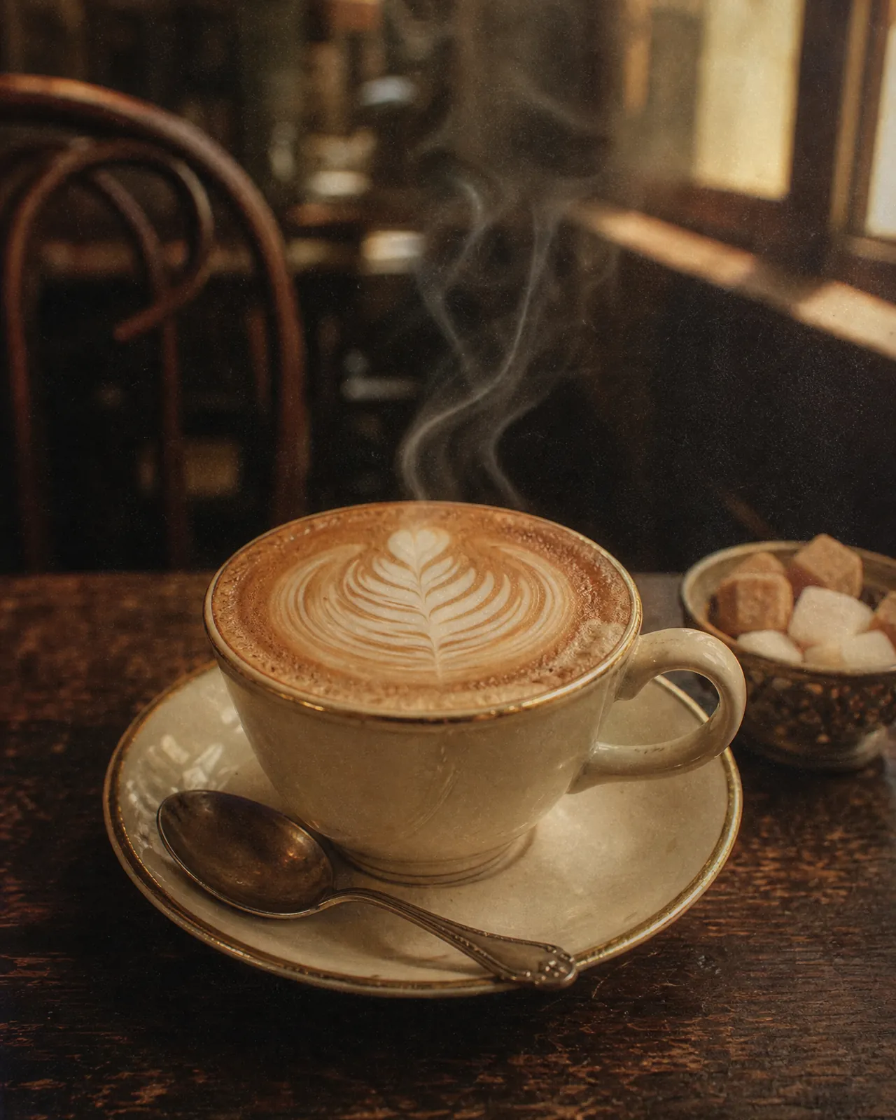 Cappuccino s latte art v porcelánovém šálku